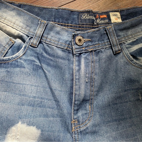 Bleecker & Mercer Mens Blue Distressed Destroyed Jean Shorts Size 34 W Hip Hop - Picture 2 of 14